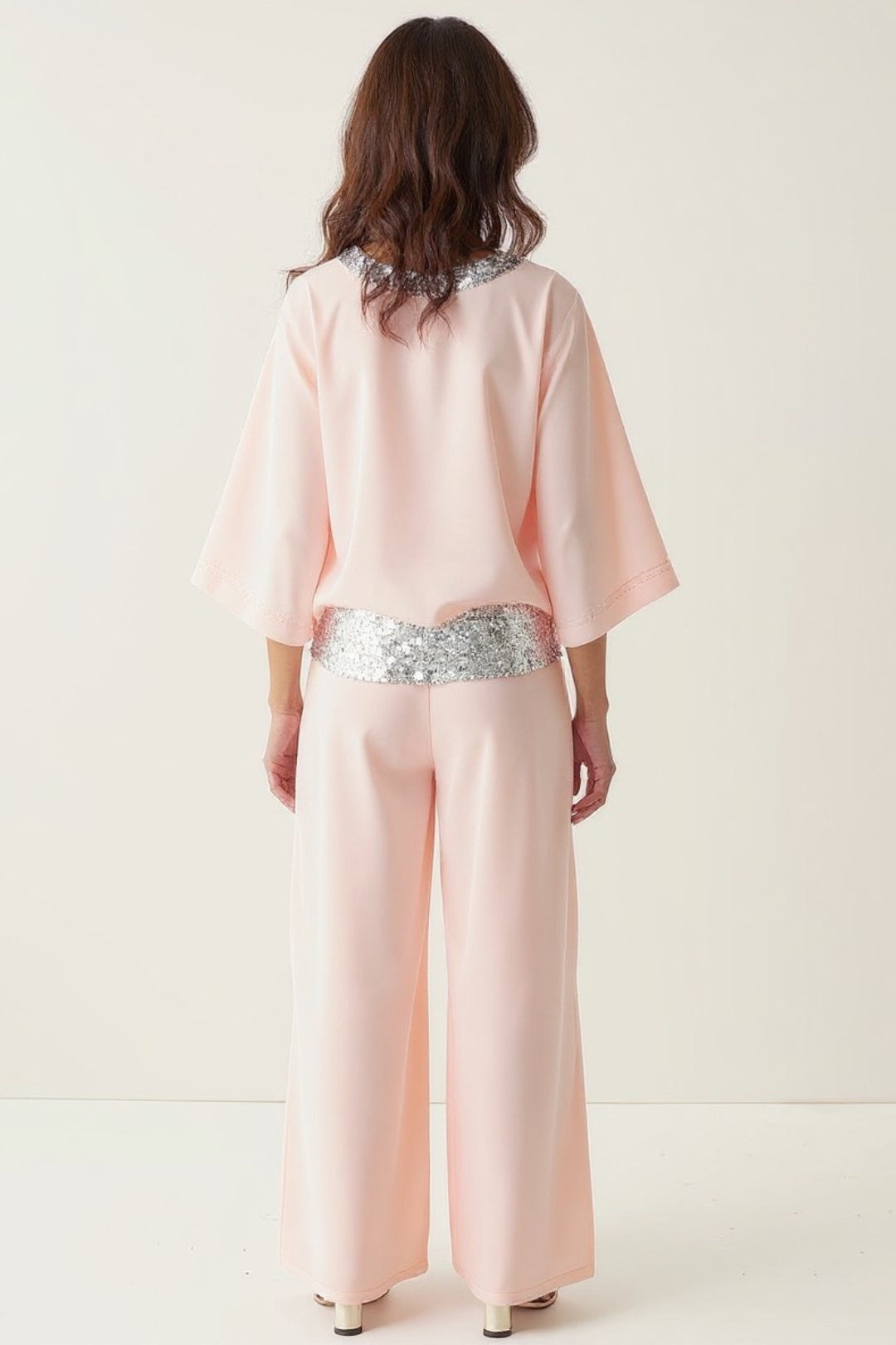 Completo due pezzi con paillettes | Blusa ampia e pantaloni palazzo