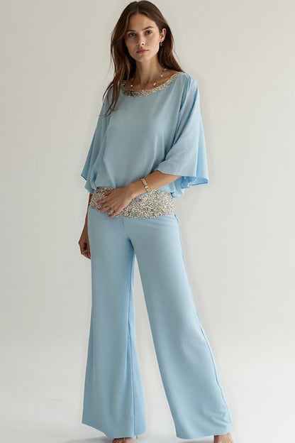 Completo due pezzi con paillettes | Blusa ampia e pantaloni palazzo