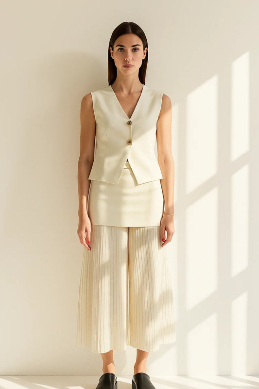 Completo due pezzi elegante con gilet e culotte plissettate | Stile minimal e raffinato