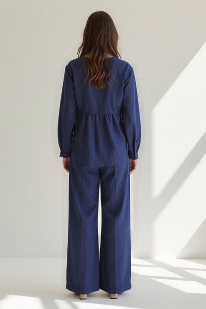 Completo due pezzi in lino traspirante | Camicia con bottoni e pantalone ampio
