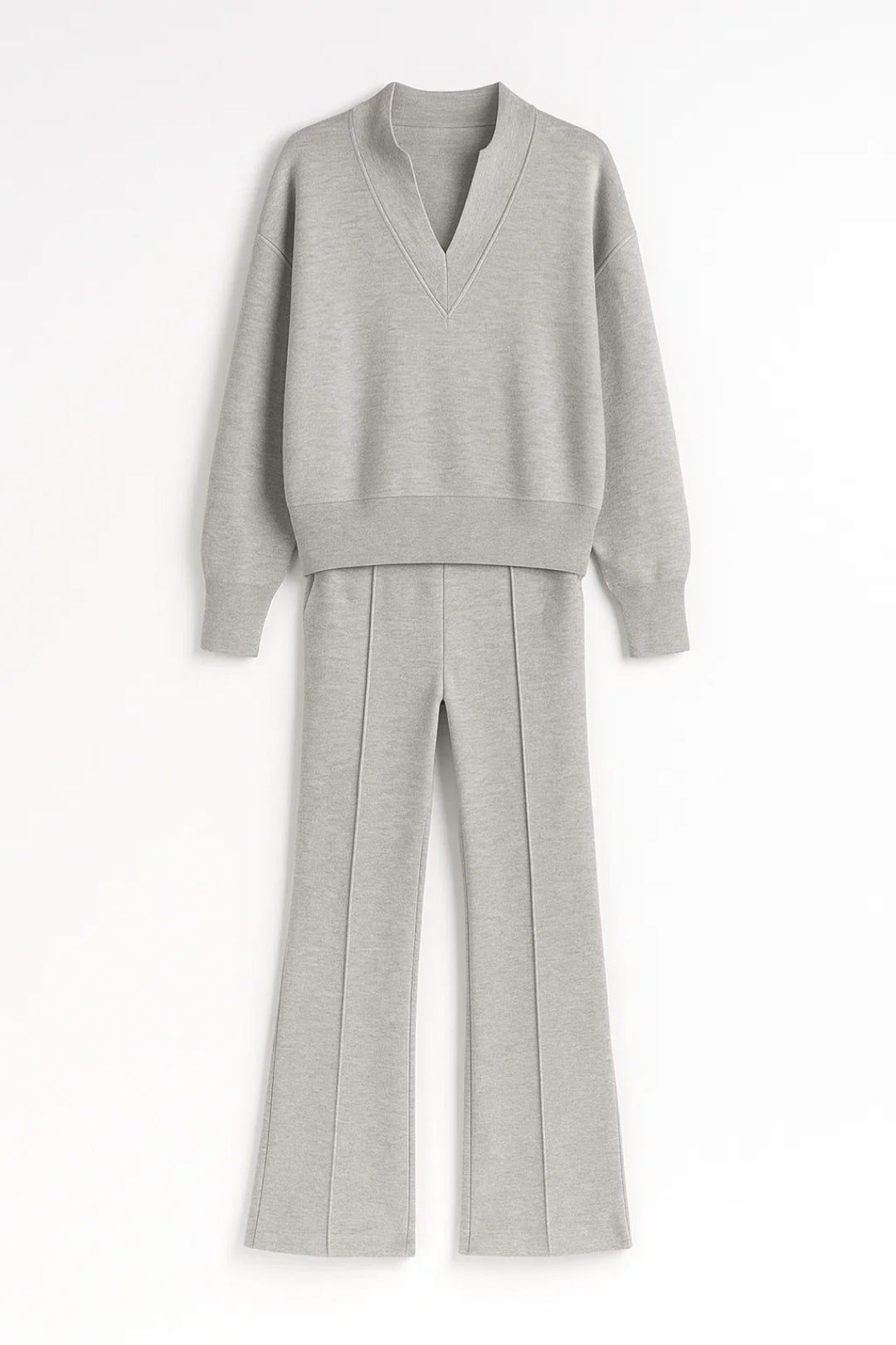 Completo due pezzi in maglia leggera con felpa e pantaloni a gamba larga