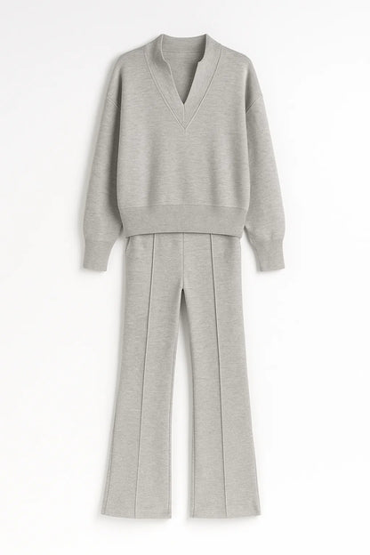 Completo due pezzi in maglia leggera con felpa e pantaloni a gamba larga