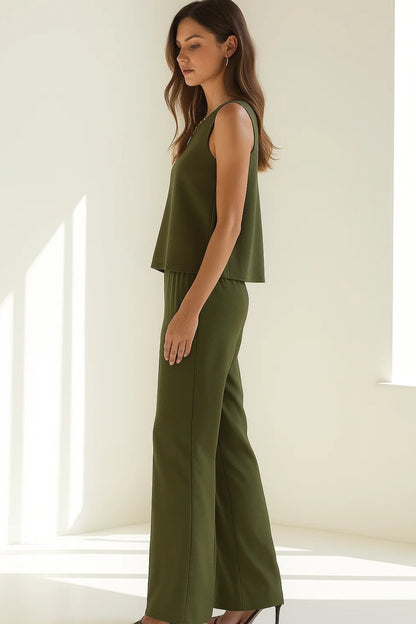 Completo due pezzi senza maniche con top e pantaloni a gamba larga