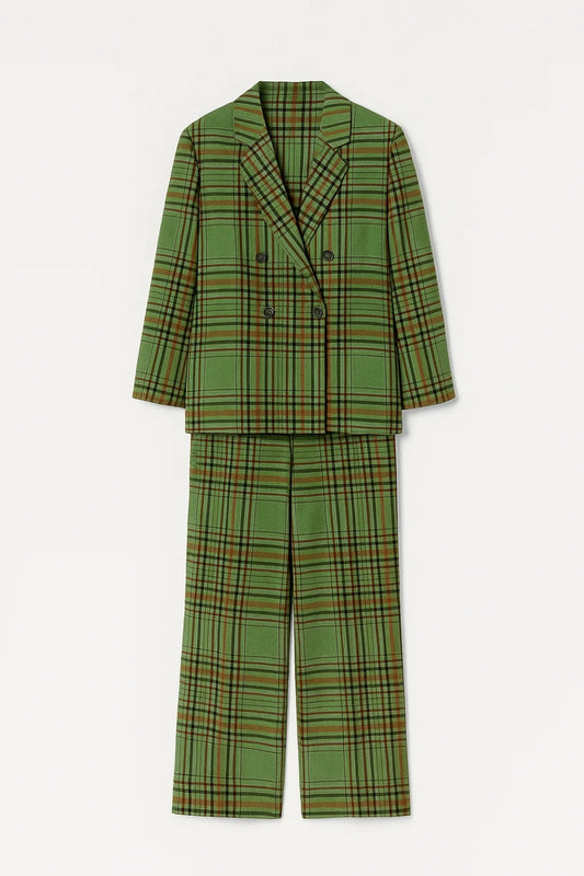Completo elegante con giacca doppiopetto e pantaloni a quadri