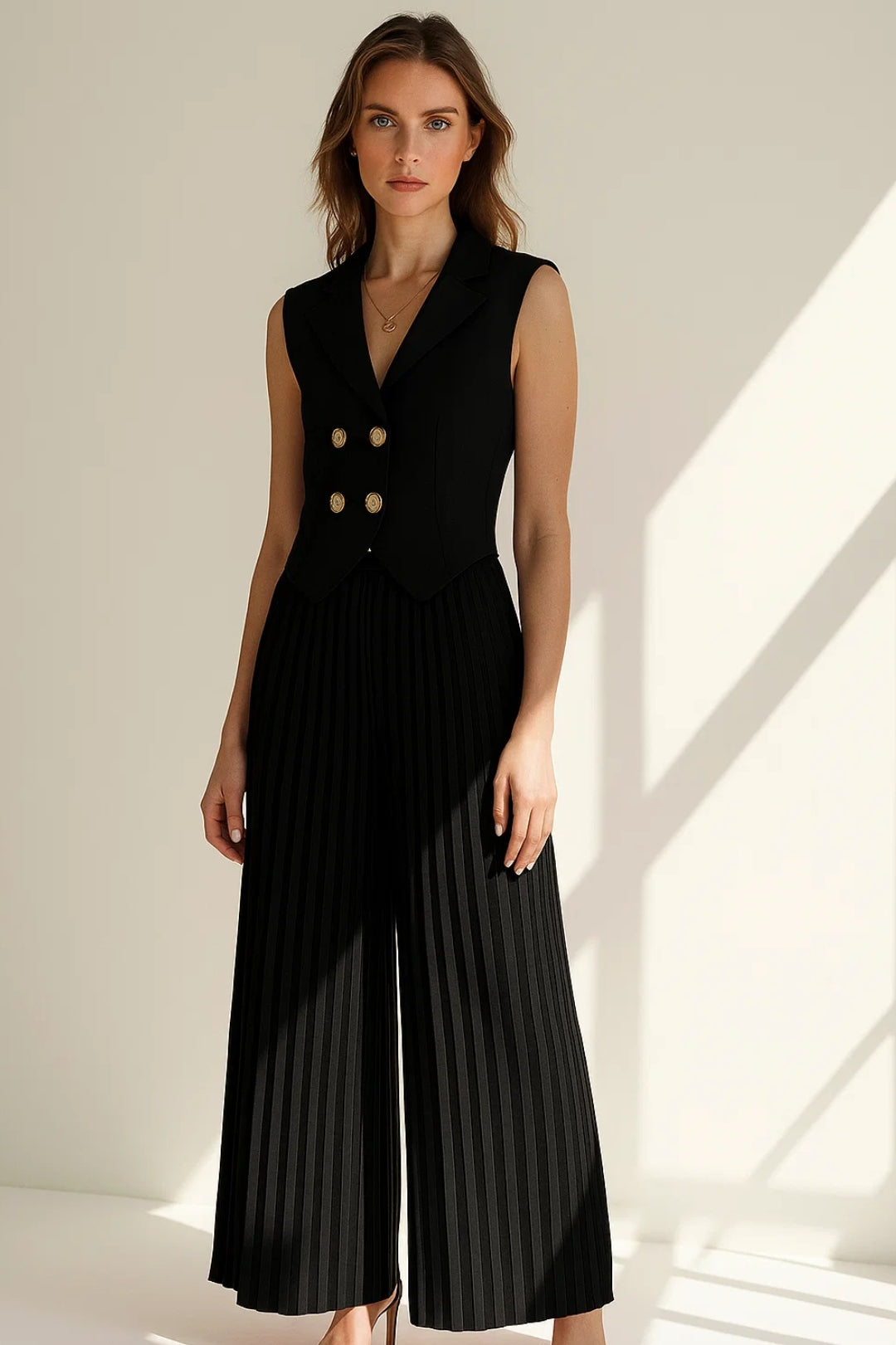 Completo elegante con gilet sartoriale e pantaloni plissé | Due pezzi coordinati