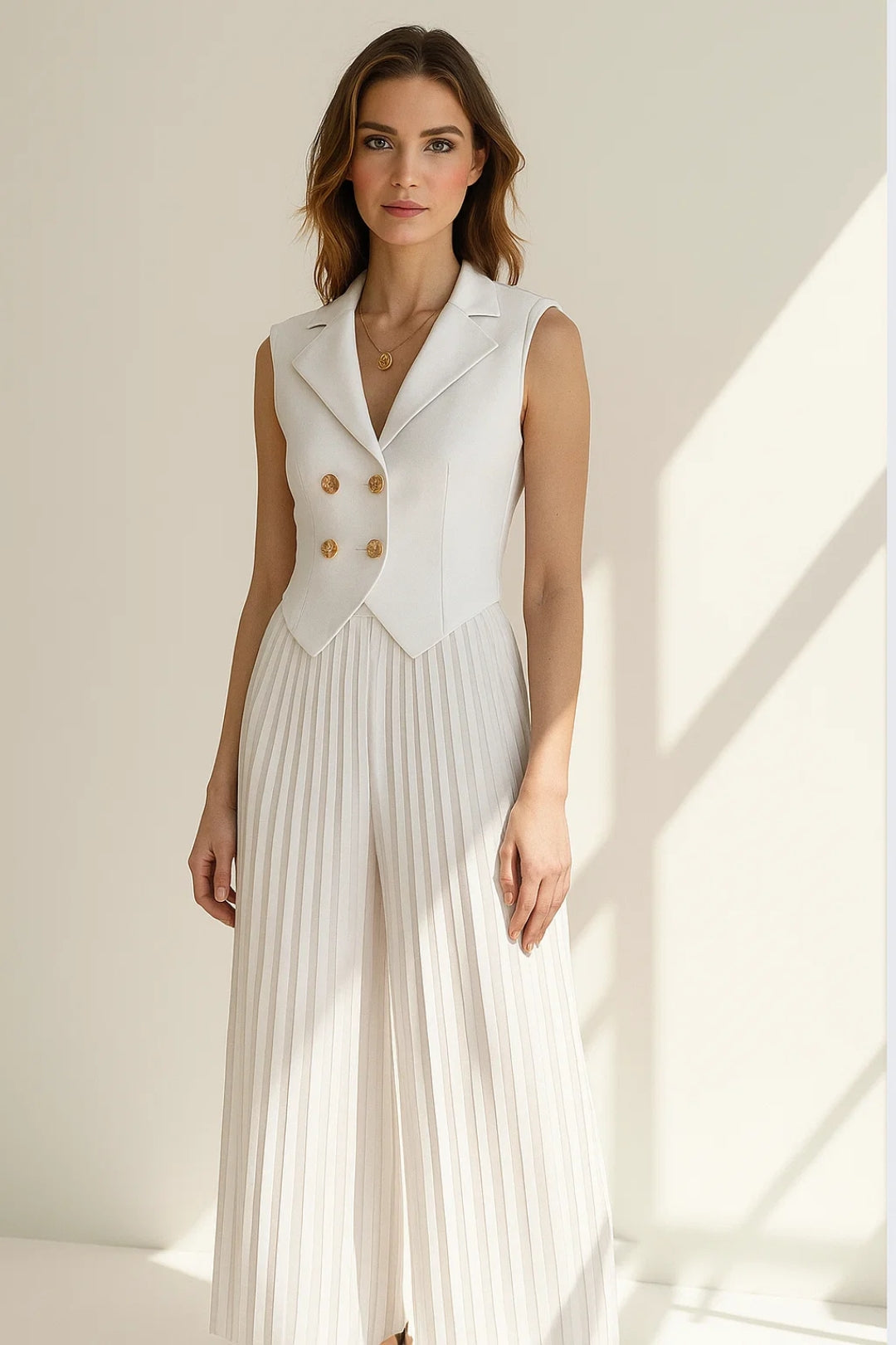 Completo elegante con gilet sartoriale e pantaloni plissé | Due pezzi coordinati