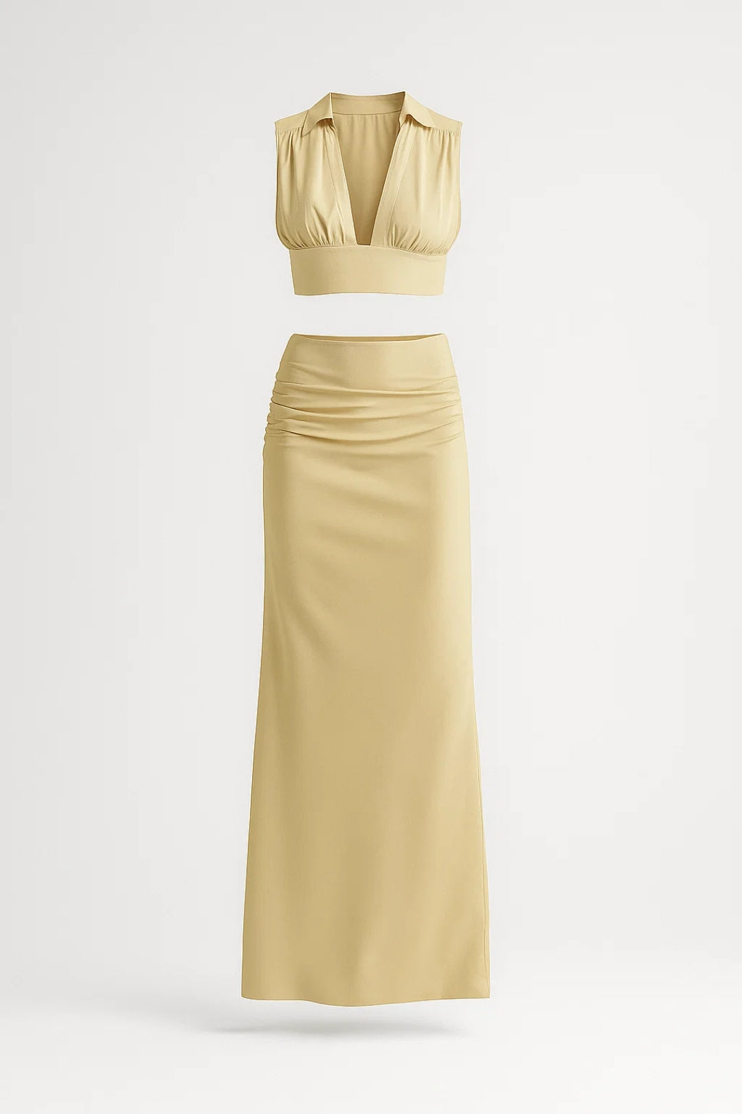 Completo elegante con top corto e gonna lunga a vita alta | Beige | Raffinato e femminile
