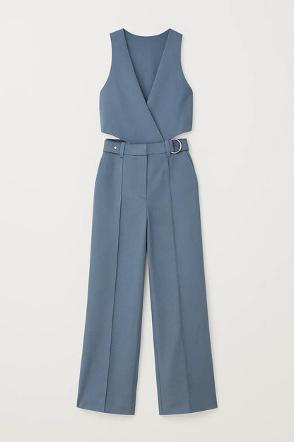 Completo elegante con top incrociato e pantaloni a vita alta | Blu ardesia