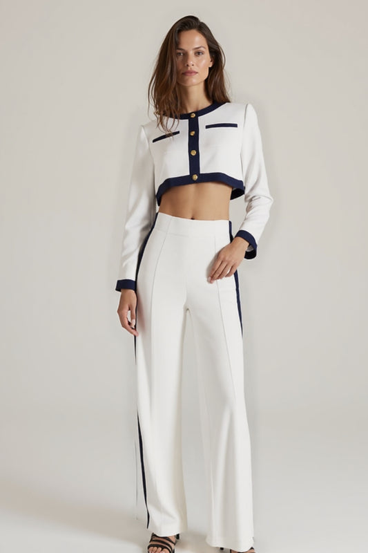Completo elegante due pezzi | Giacca crop con pantaloni palazzo
