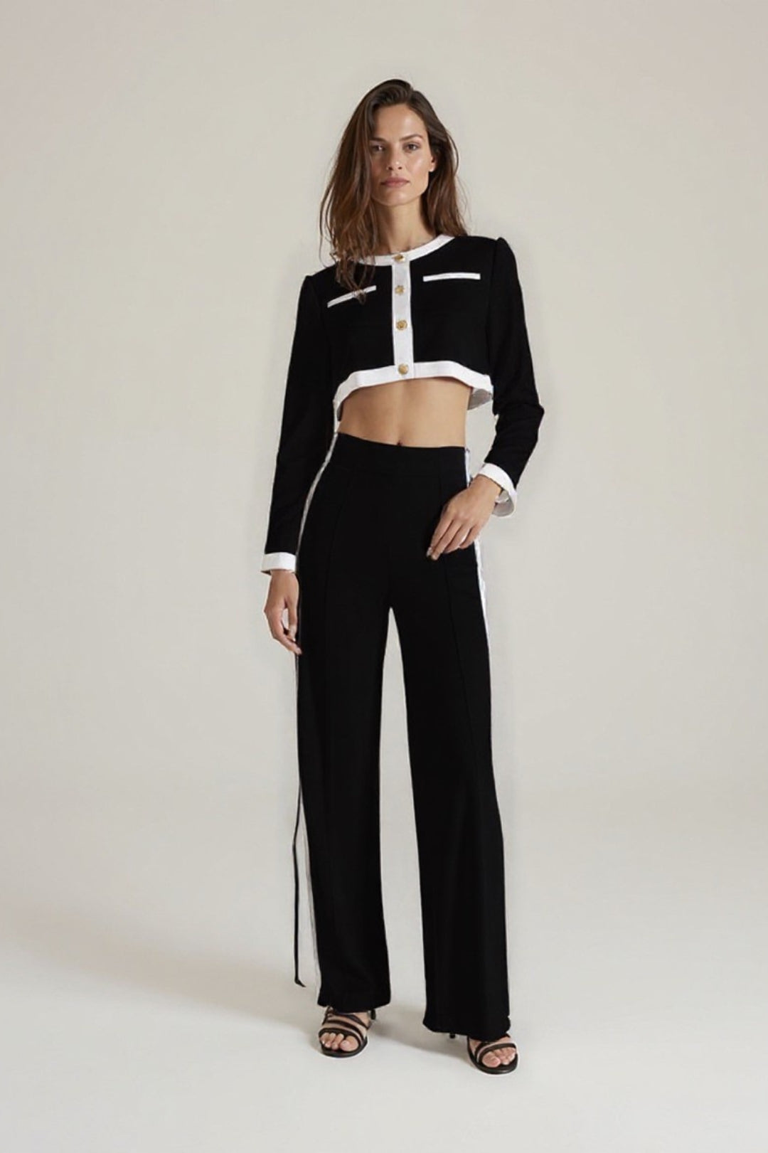 Completo elegante due pezzi | Giacca crop con pantaloni palazzo