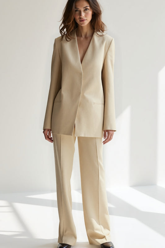Completo elegante in misto lana | Giacca aperta sul retro e pantaloni ampi