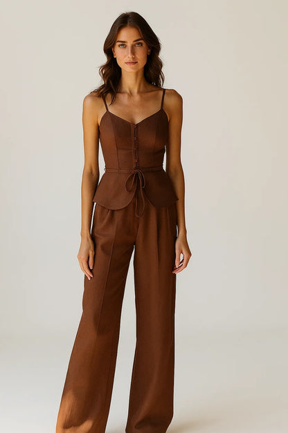 Completo estivo due pezzi | Corsetto con spalline sottili e pantaloni a gamba larga