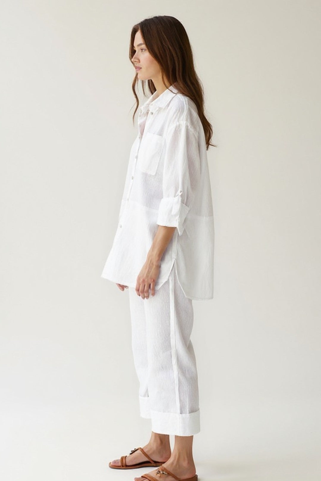 Completo estivo in lino bianco | Camicia ampia e pantaloni a gamba dritta