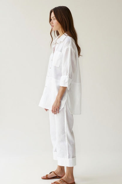 Completo estivo in lino bianco | Camicia ampia e pantaloni a gamba dritta