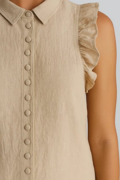 Completo estivo in lino con camicia senza maniche e pantaloni larghi | 100% lino | Fresco e traspirante