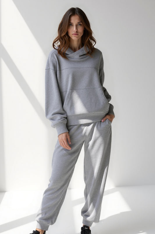 Completo felpato due pezzi grigio | Felpa con cappuccio e pantaloni comodi