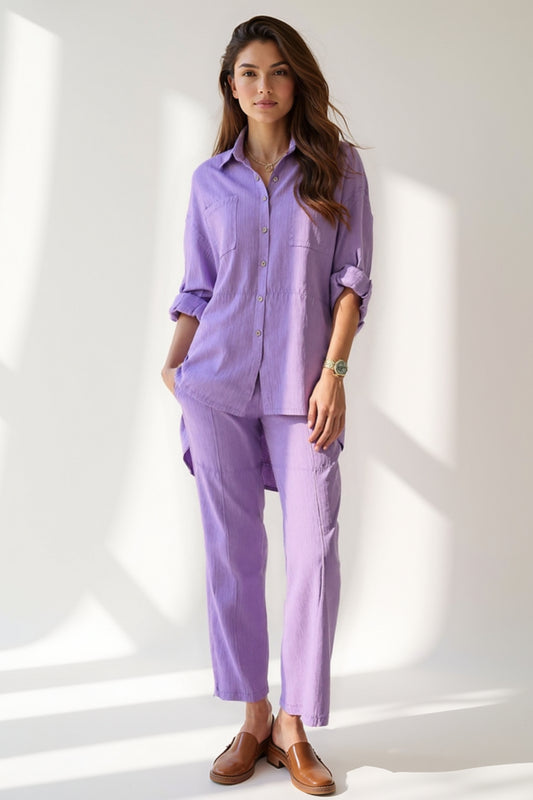 Completo in cotone estivo | Camicia a maniche lunghe e pantaloni dritti | Vestibilità comoda