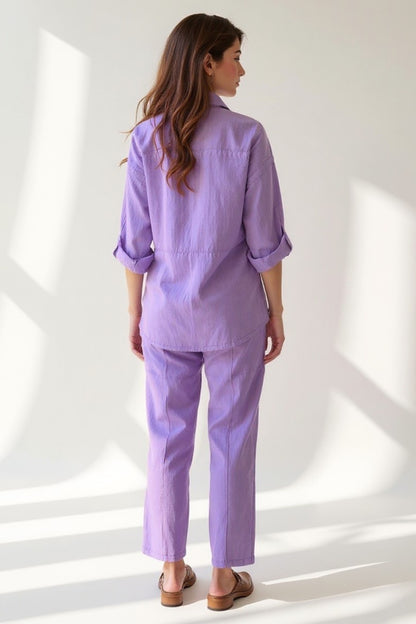 Completo in cotone estivo | Camicia a maniche lunghe e pantaloni dritti | Vestibilità comoda