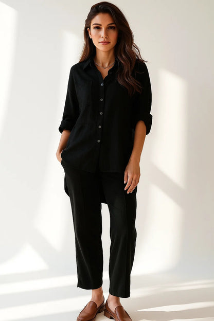Completo in cotone estivo | Camicia a maniche lunghe e pantaloni dritti | Vestibilità comoda