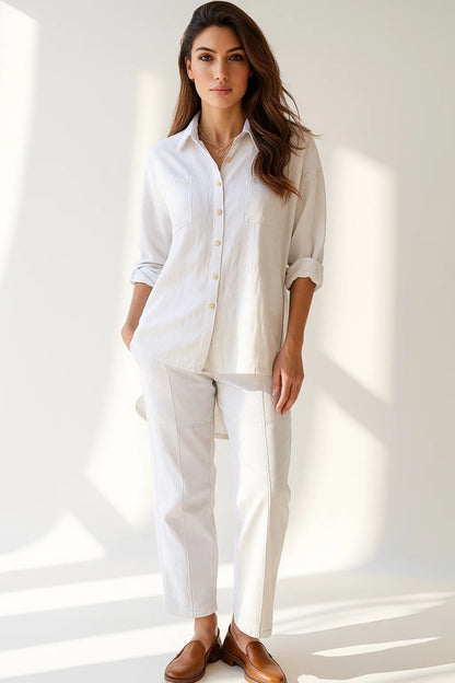 Completo in cotone estivo | Camicia a maniche lunghe e pantaloni dritti | Vestibilità comoda