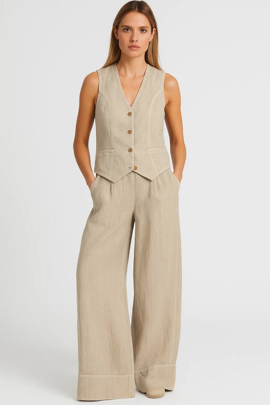 Completo in lino da donna | Gilet con pantaloni ampi | Fresco e naturale