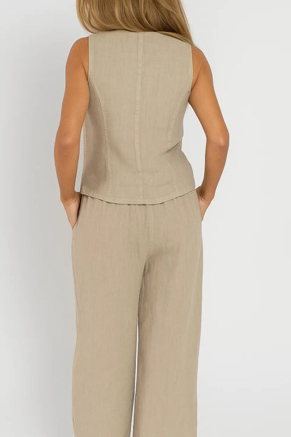 Completo in lino da donna | Gilet con pantaloni ampi | Fresco e naturale