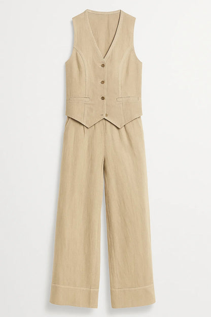 Completo in lino da donna | Gilet con pantaloni ampi | Fresco e naturale