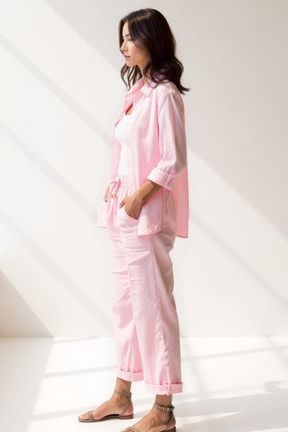 Completo in lino leggero con camicia e pantaloni | Nero o Rosa cipria | Traspirante ed elegante