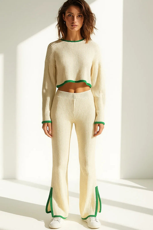 Completo in maglia con spacchi | Maglia cropped e pantaloni a costine