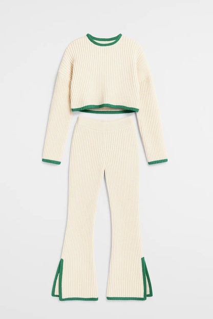 Completo in maglia con spacchi | Maglia cropped e pantaloni a costine