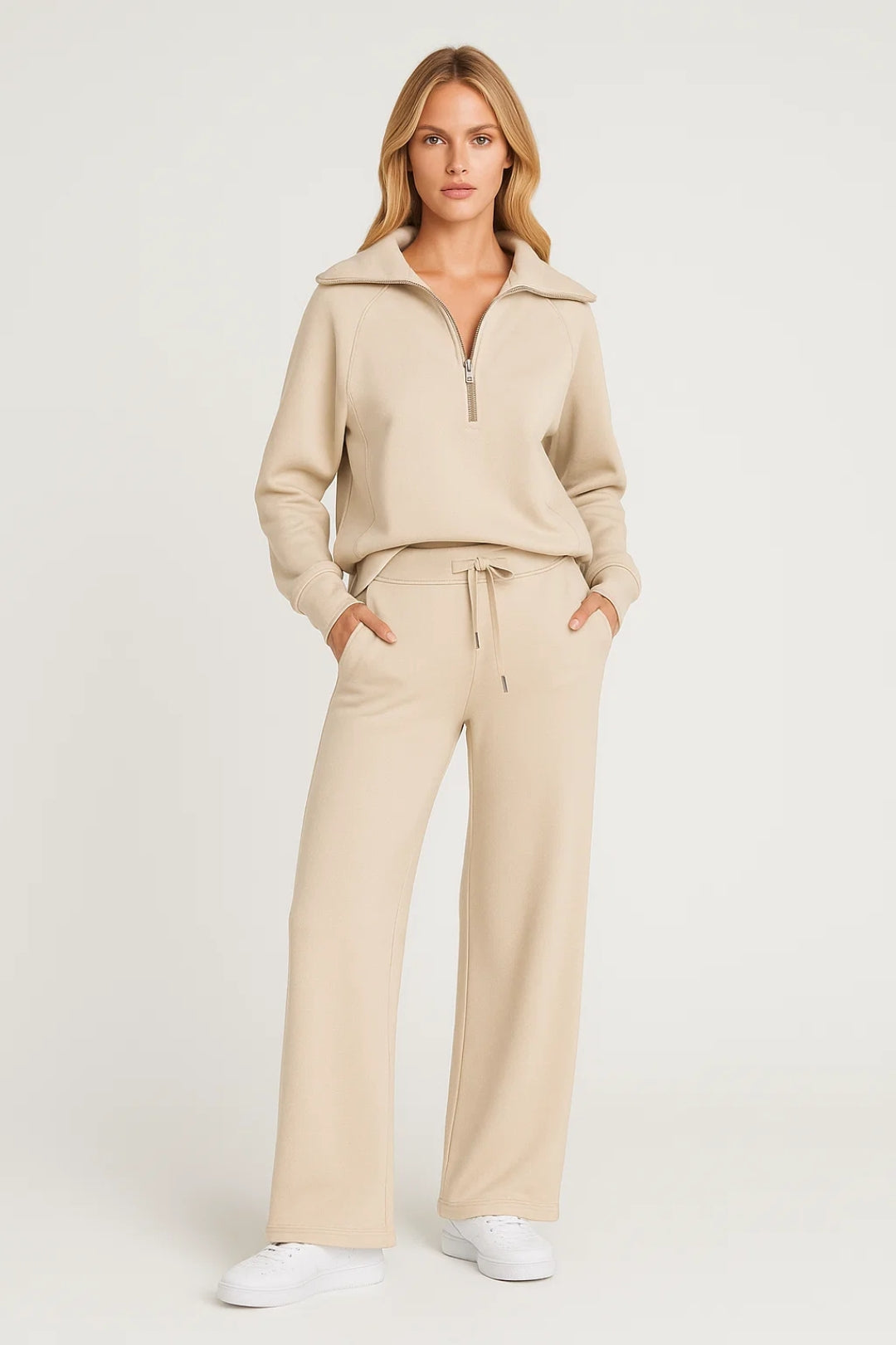 Completo loungewear con zip e pantaloni larghi
