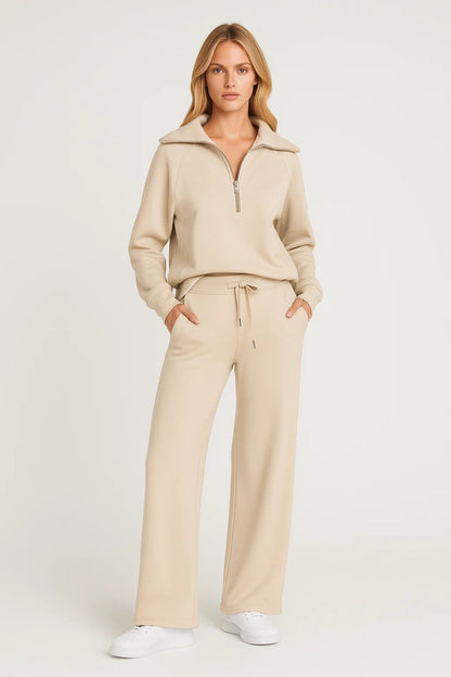 Completo loungewear con zip e pantaloni larghi