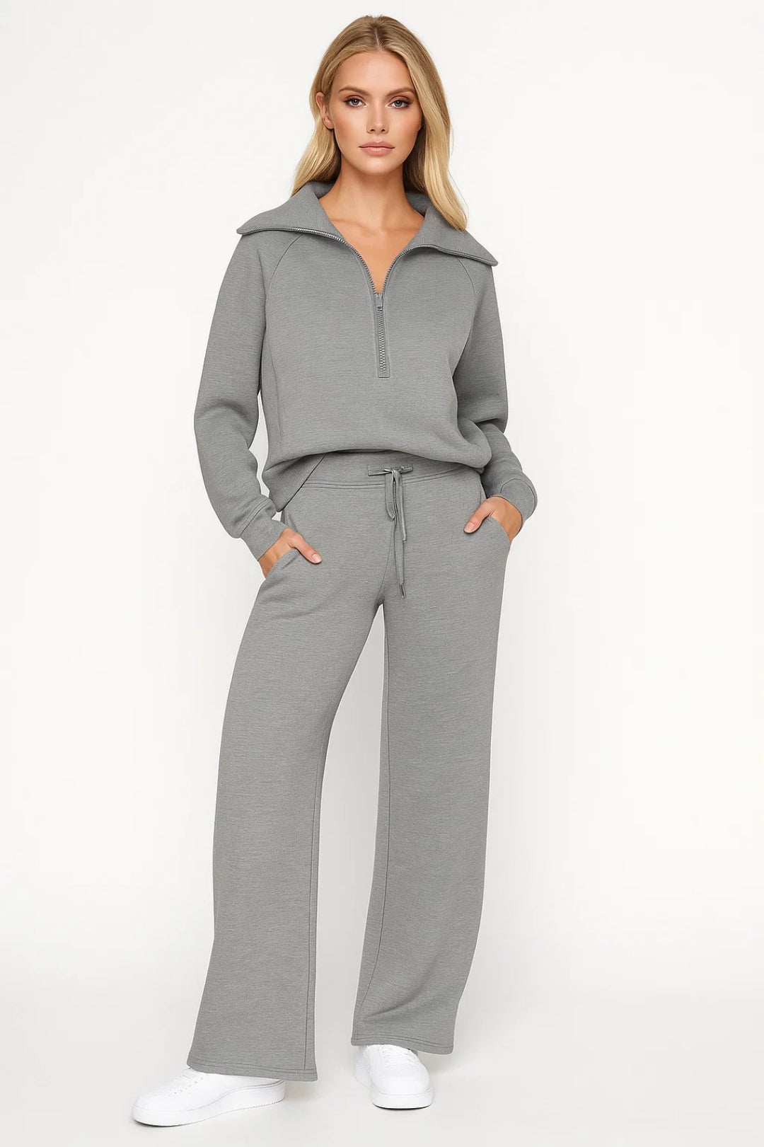 Completo loungewear con zip e pantaloni larghi