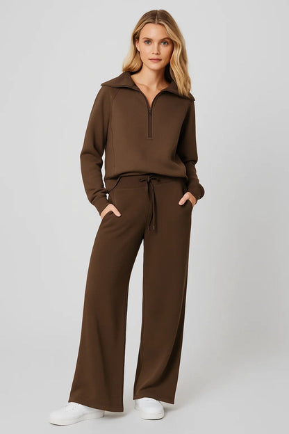 Completo loungewear con zip e pantaloni larghi