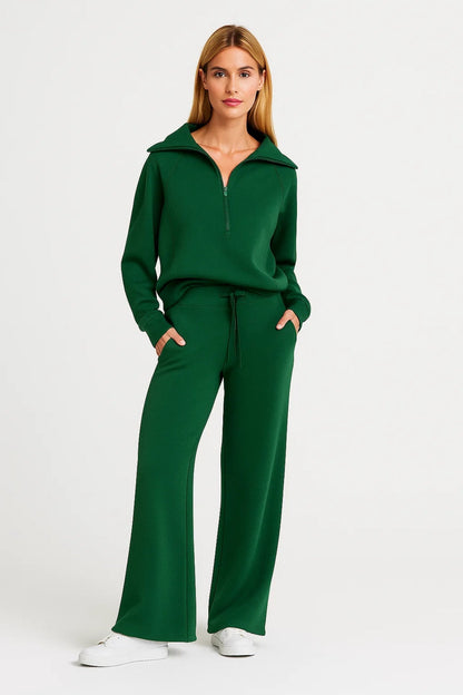 Completo loungewear con zip e pantaloni larghi