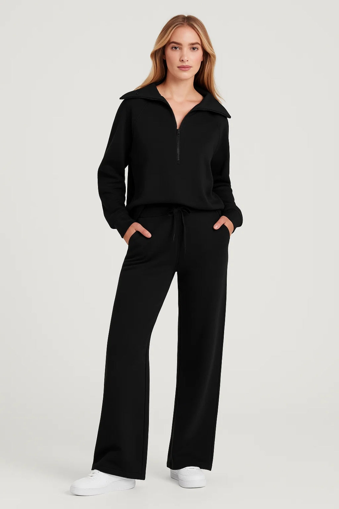 Completo loungewear con zip e pantaloni larghi