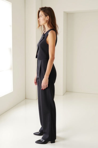 Completo moderno due pezzi | Gilet asimmetrico e pantaloni a vita alta