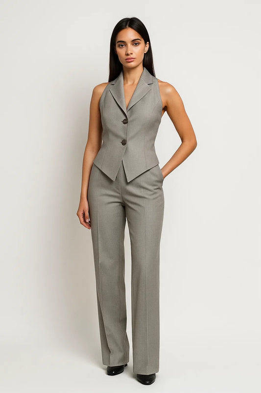 Completo sartoriale smanicato | Gilet con revers e pantaloni eleganti | Grigio chiaro