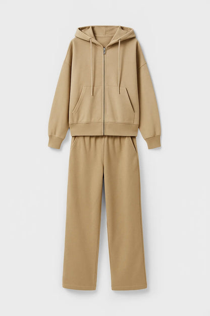 Completo sportivo in cotone con felpa con cappuccio e pantaloni jogger | Beige o Grigio | Comodo e casual