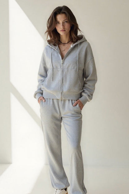 Completo sportivo in cotone con felpa con cappuccio e pantaloni jogger | Beige o Grigio | Comodo e casual
