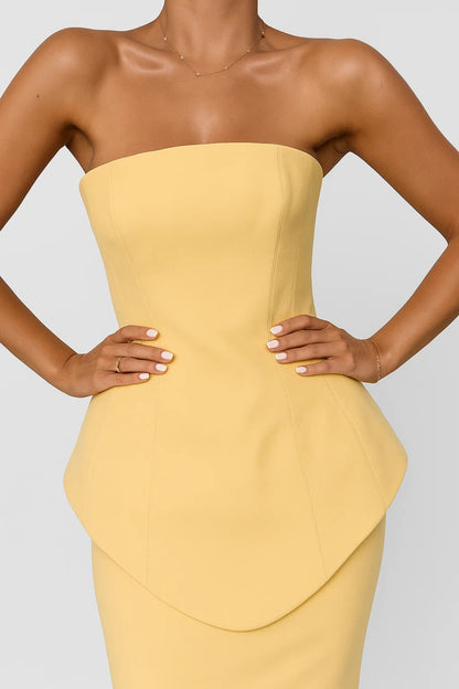 Completo top e gonna giallo pastello | Top a fascia strutturato | Gonna lunga a costine