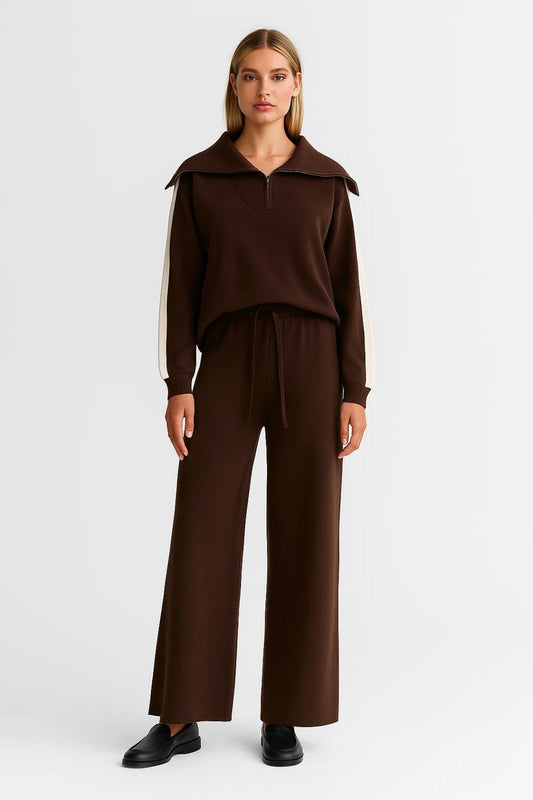 Coordinato maglia con zip e pantaloni ampi | Comfort e stile rilassato