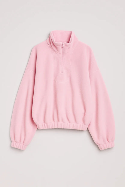 Felpa in pile con mezza zip e collo alto
