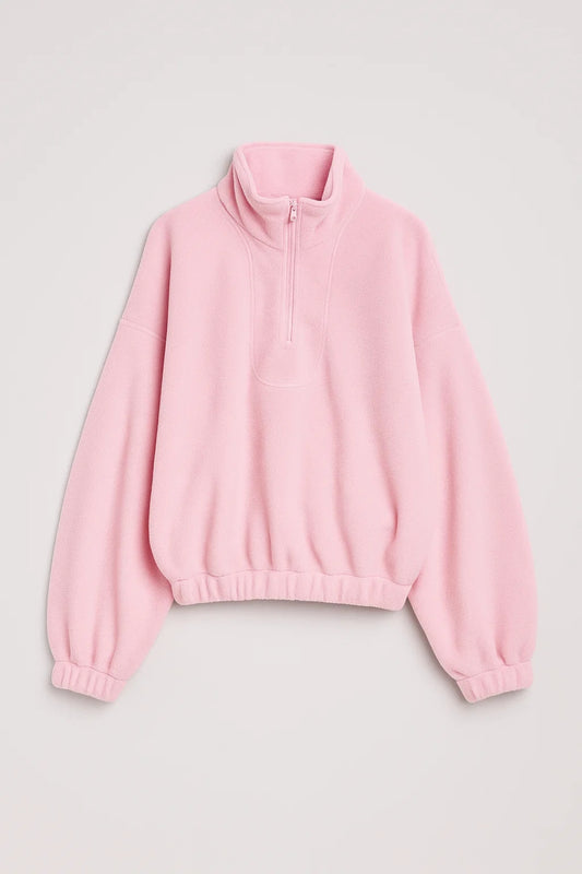 Felpa in pile con mezza zip e collo alto