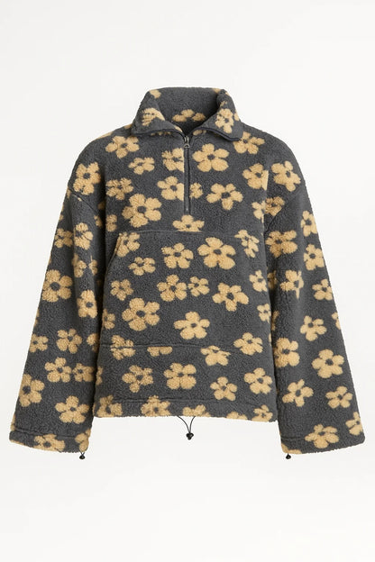 Felpa in pile con zip e fantasia floreale | Calda e casual