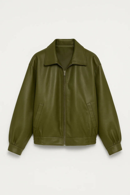 Giacca con Zip Donna | Oversize | Aspetto Pelle Resistente per Mezza Stagione