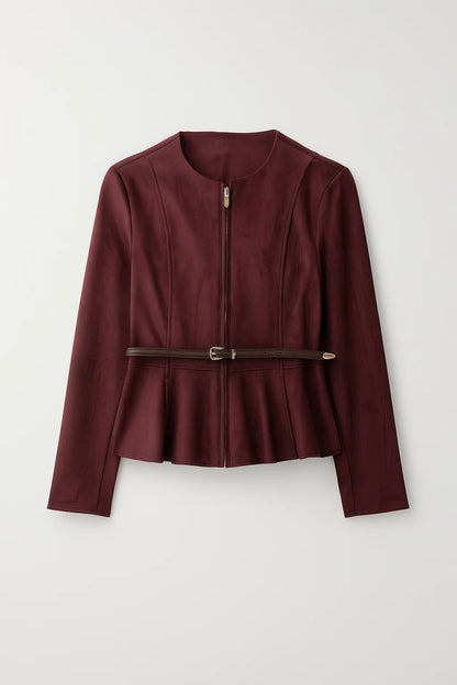 Giacca con zip e cintura sottile in vita
