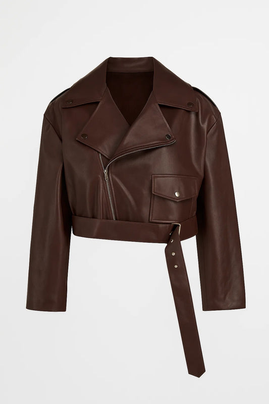 Giacca corta biker con cintura ampia | Design deciso e contemporaneo