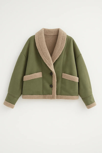 Giacca corta con bordo in pelliccia effetto montone