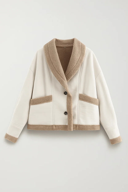 Giacca corta con bordo in pelliccia effetto montone